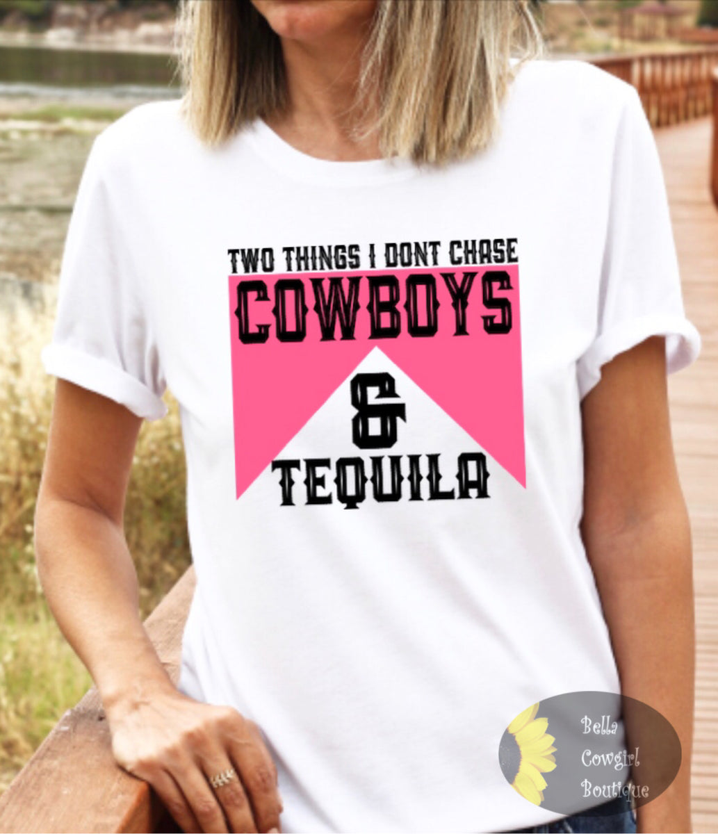 : Two Things We Don't Chase Cowboys And Tequila Rodeo Retro T- Shirt : Clothing, Shoes & Jewelry