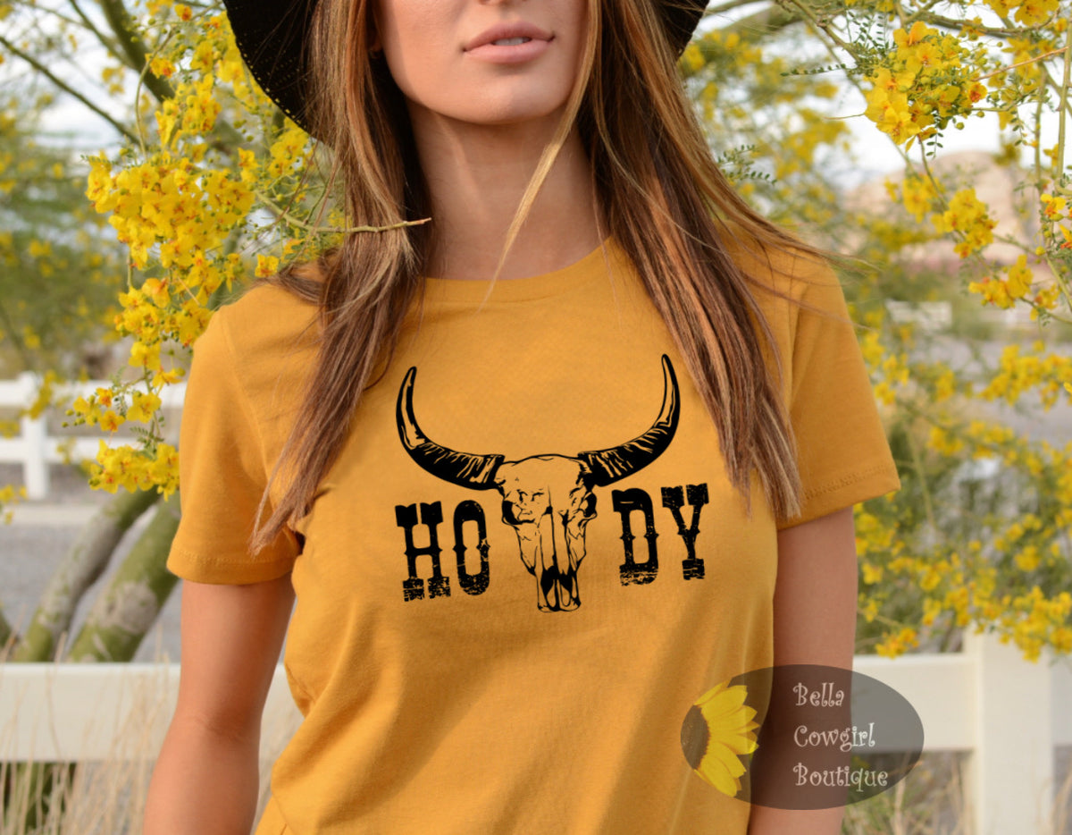 Howdy Steer Skull Punchy Western T Shirt Bella Cowgirl Boutique