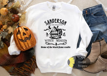 Load image into Gallery viewer, Sanderson Bed And Breakfast Witch Museum Black Flame Candle Halloween Sweatshirt
