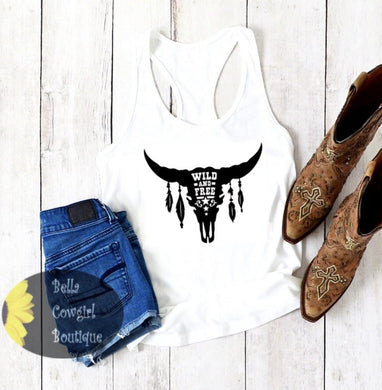 Western Wild And Free Steer Skull Tank Top